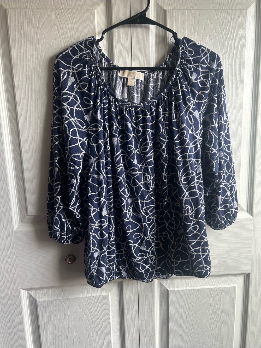 Michael by Michael Kors Navy Rope Print Peasant Blouse Women’s Medium 3/4 Sleeve